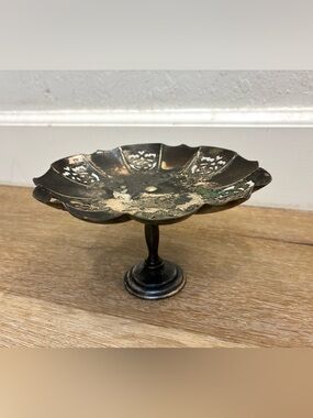 Vintage Pedestal Dish Silverplate EPNS Ornate Candy Compote Footed Bowl